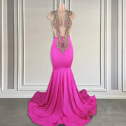 2024 Sparkly Rose Pink Bead Prom Dress