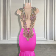 Sparkly Rose Pink Bead Prom Dress