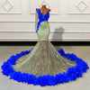 Sparkly Sequin Feathers Mermaid Long Prom Dress