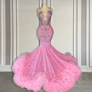 Sparkly Sequin Pink Prom Dress with Ruffles