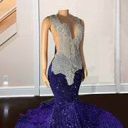 Sparkly Purple Crystal Mermaid Rhinestone Prom Dress