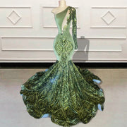 Single Sleeve Sparkly Sequined Mermaid Long Prom Dress