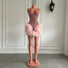 Pink Feather Stunning Sheer Mesh Luxury Beads Birthday Dress