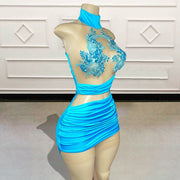 Sexy See Through Women Short Prom Dresses for Birthday Party Beaded Crystal Appliques Mini Cocktail Gowns