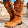 Women Boots Autumn Sunflower Embroider Boots Pointed Toe Slip On