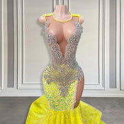 Yellow Sequin Luxury Prom Dress