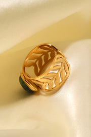 Gold Plated Malachite Leaf Ring