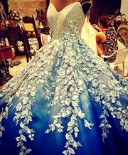 Luxury Blue Quinceanera Dress with 3D Applique Beading
