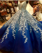 Luxury Blue Quinceanera Dress with 3D Applique Beading