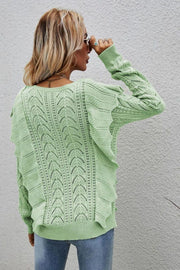 Openwork Round Neck Ruffled Sweater