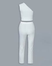 One Shoulder Tied Detail Top & High Waist Pant Sets