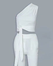 One Shoulder Tied Detail Top & High Waist Pant Sets