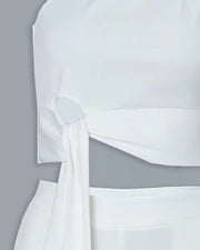 One Shoulder Tied Detail Top & High Waist Pant Sets