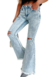 Distressed Acid Wash Flare Jeans