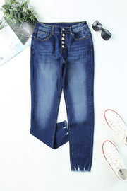 Dark Blue High Waisted Buttons Jeans