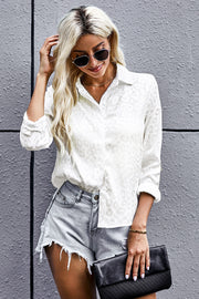 Turn-down Collar Embossed Button Shirt