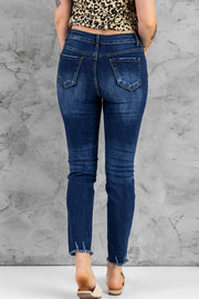 Dark Blue High Waisted Buttons Jeans