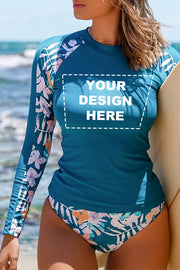 Floral Print Zipper Long Sleeve Surfing Swimwear