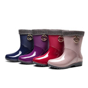 Lady New Women PVC Fur Warm Rain Boots Solid Short Tube Low Heel Female Shoes Adult Waterproof Jelly Rubber Boots Candy Colorghn