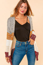 PLUS OMBRE COLOR BLOCK SWEATER KNIT OPEN CARDIGAN