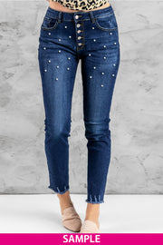 Dark Blue High Waisted Buttons Jeans