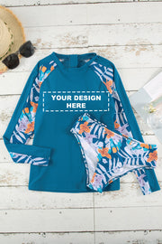 Floral Print Zipper Long Sleeve Surfing Swimwear