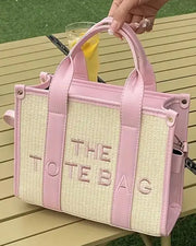 Letter Embroidery Versatile All-Match Straw Tote Bag