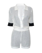 Contrast Paneled Button Front Short Sleeve Romper