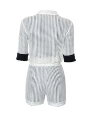 Contrast Paneled Button Front Short Sleeve Romper