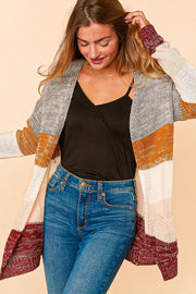 PLUS OMBRE COLOR BLOCK SWEATER KNIT OPEN CARDIGAN