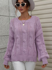 Cable-Knit Openwork Round Neck Sweater