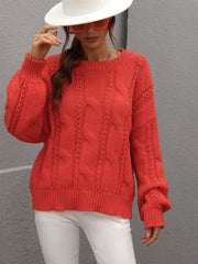 Cable-Knit Openwork Round Neck Sweater