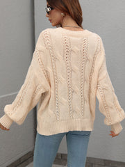 Cable-Knit Openwork Round Neck Sweater