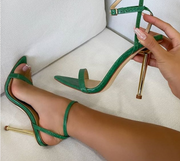 Eilyken 2022 New Ankle Strap Green Women&#39;s High Heels 11CM Sandals Pointed Toe Female Party Shoes Sandalias de mujer