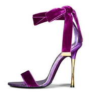 Purple Suede Lace-up Summer Heels Sandals Women Designer High Metal Heels Sandals 2022 Summer Ankle Wrap Cover Heels Sandals